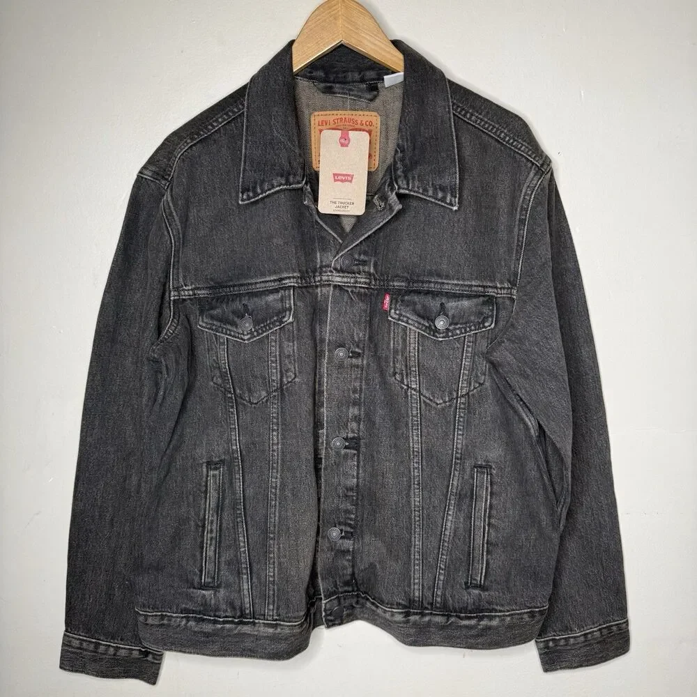 Levis Type III Denim Trucker Jacket Washed Black Dark Grey Mens Large NWT